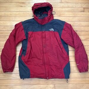 The North Face HyVent Hooded Rain Jacket Red Grey Colorblock Mens Medium